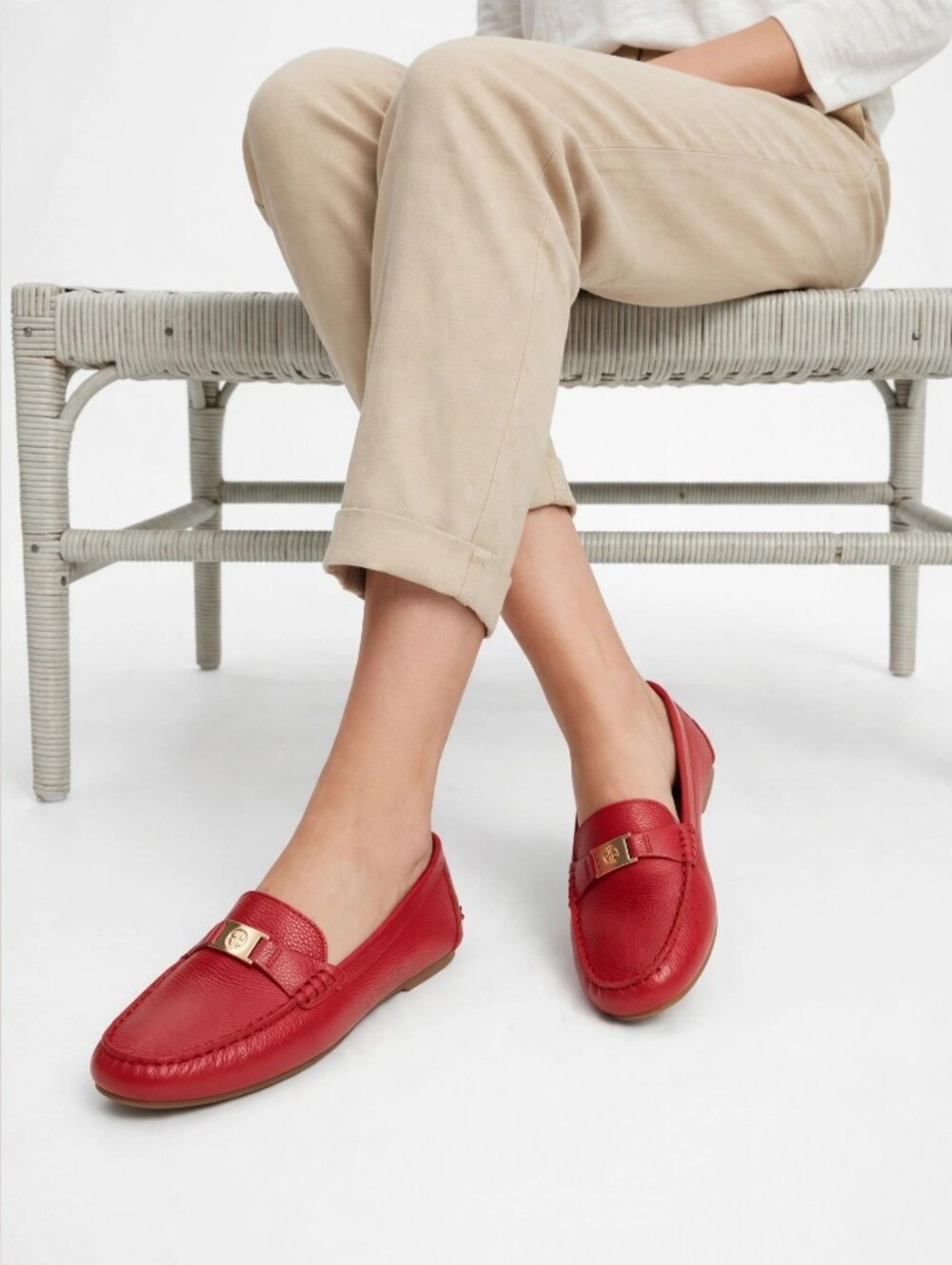 NEW Giani Bernini Leather Red Driving Moccasins with Gold Accent - Women
